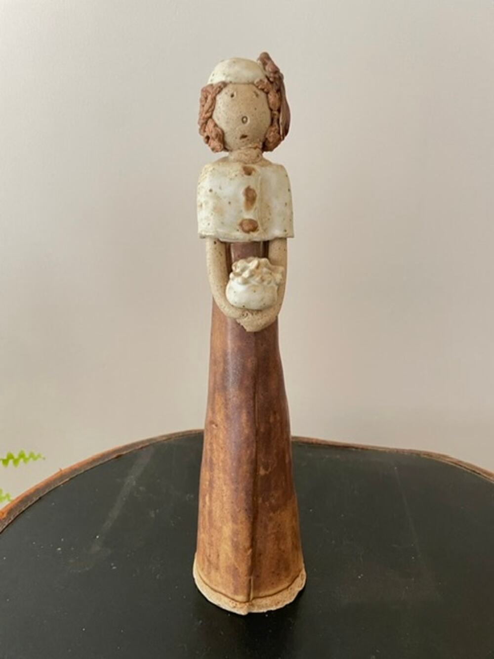 Vintage Studio Pottery Girl Figurine Handmade Ceramic Folk Art Artisan Pottery